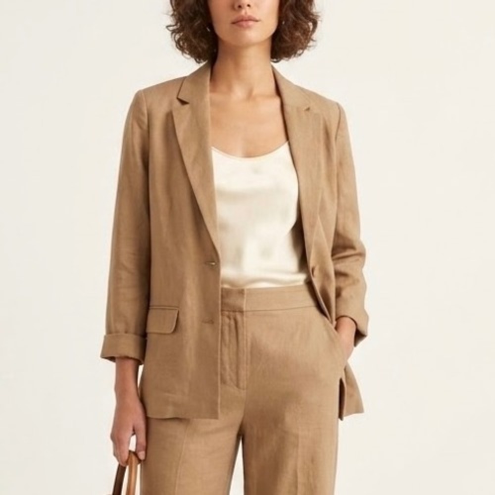 Cami NYC Owen Linen Cotton Blend Relaxed Blazer Jacket Butterscotch Brown XS